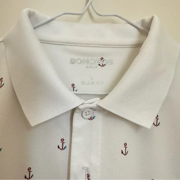 Bonobos White Slim Fit Golf Polo with Anchor Pattern - Picture 7 of 8